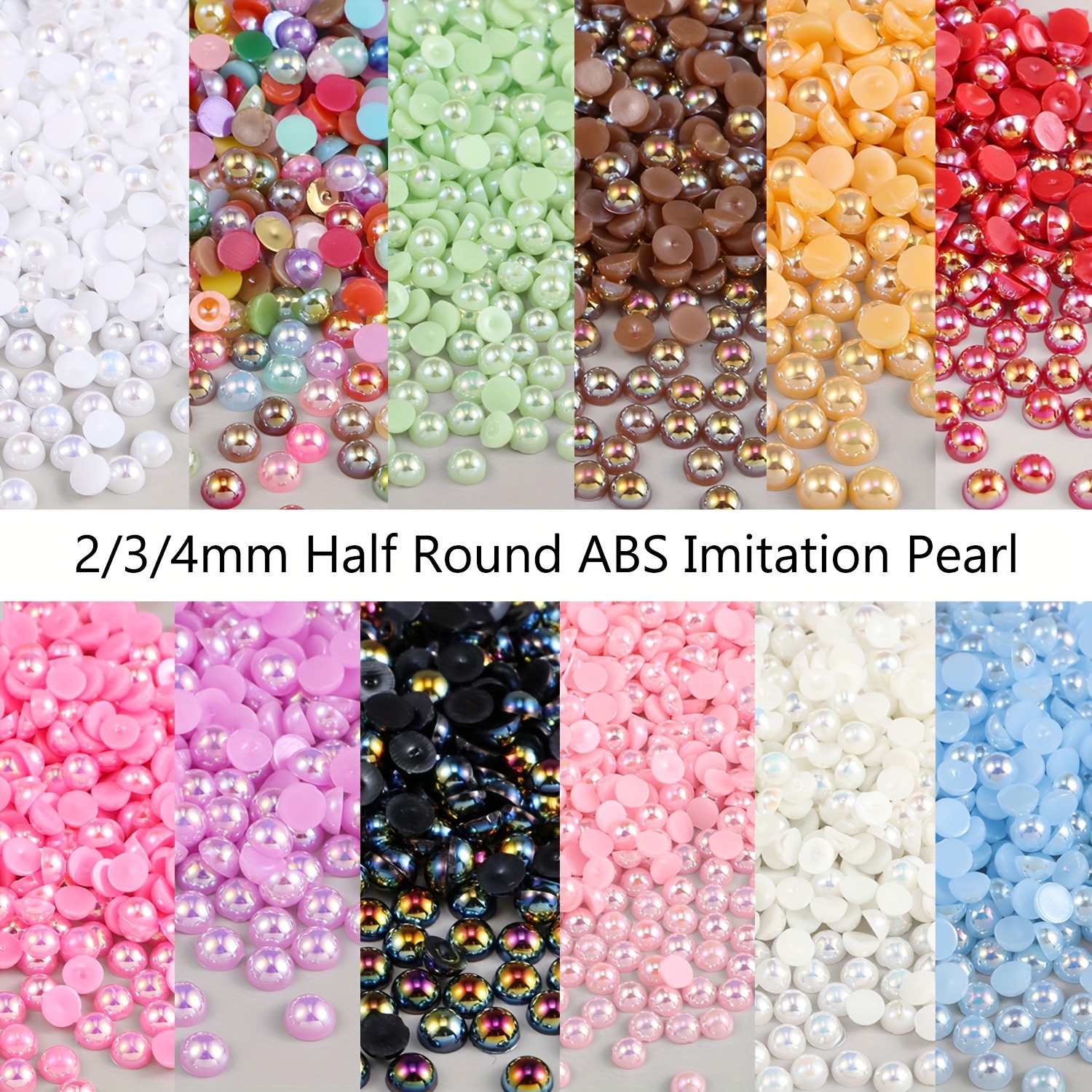 Perlas planas para manualidades, 1.76 oz de color amarillo marfil AB medias  perlas para manualidades, tamaño mixto de 3/4/5/6/8/0.394 in, cuentas de