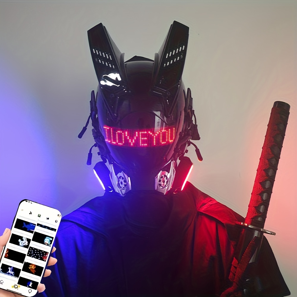 Sci-fi Cyberpunk Mask DIY Custom Content Control By App , Men's High-tech  Futuristic Mask With LED Lights, Halloween Music Festival Party Costume Acce