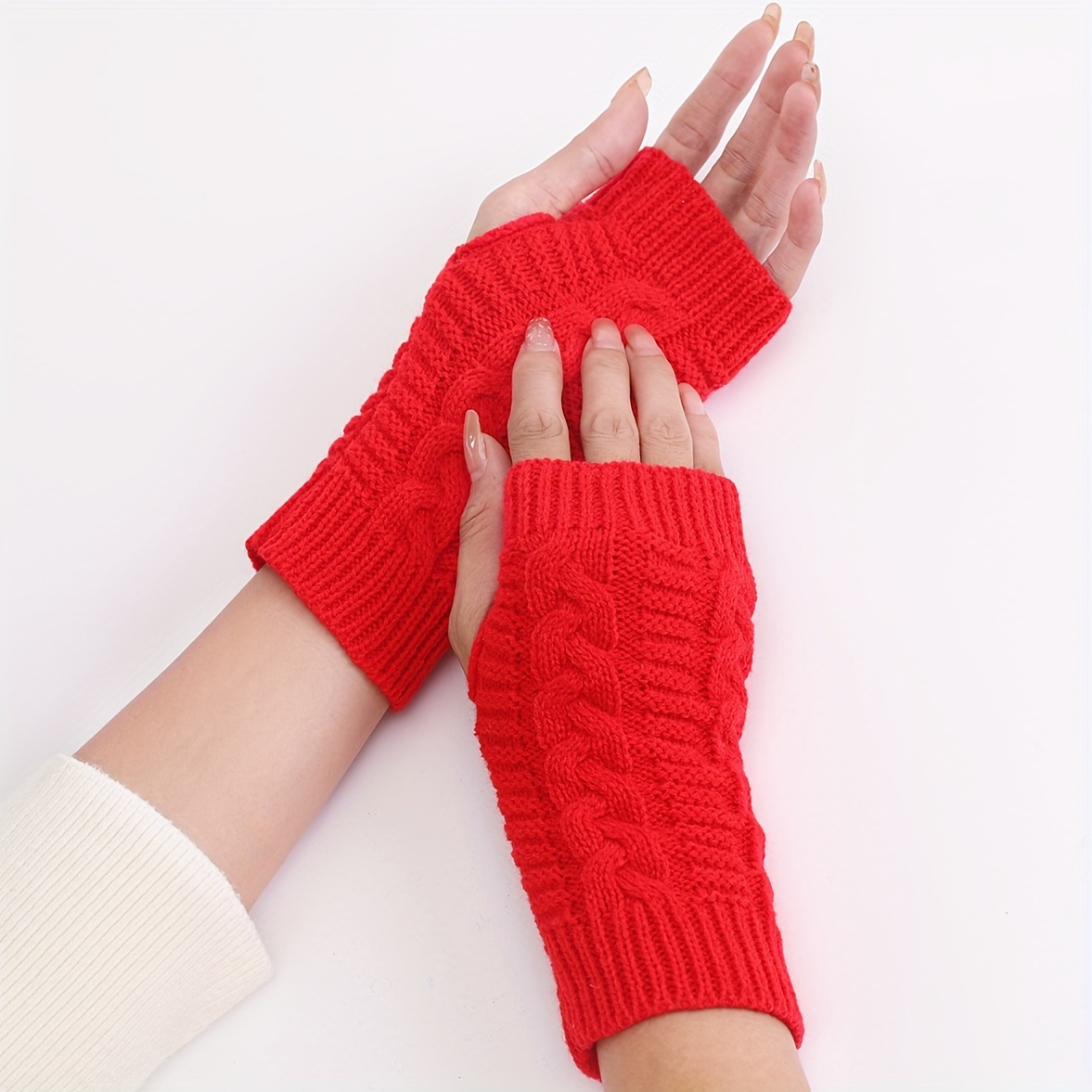 Gants Hiver Femme Mitaines Gants Sans Doigts Doux Chaud Tricoté