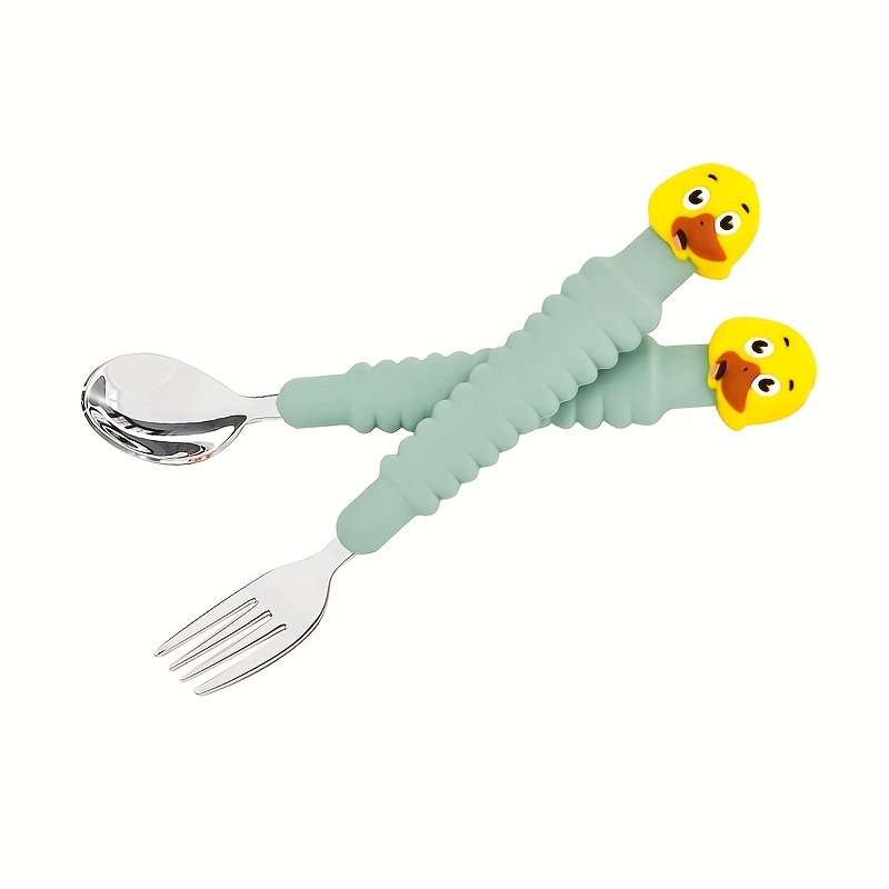 Cartoon Long Handle Fork & Spoon Set for Kids