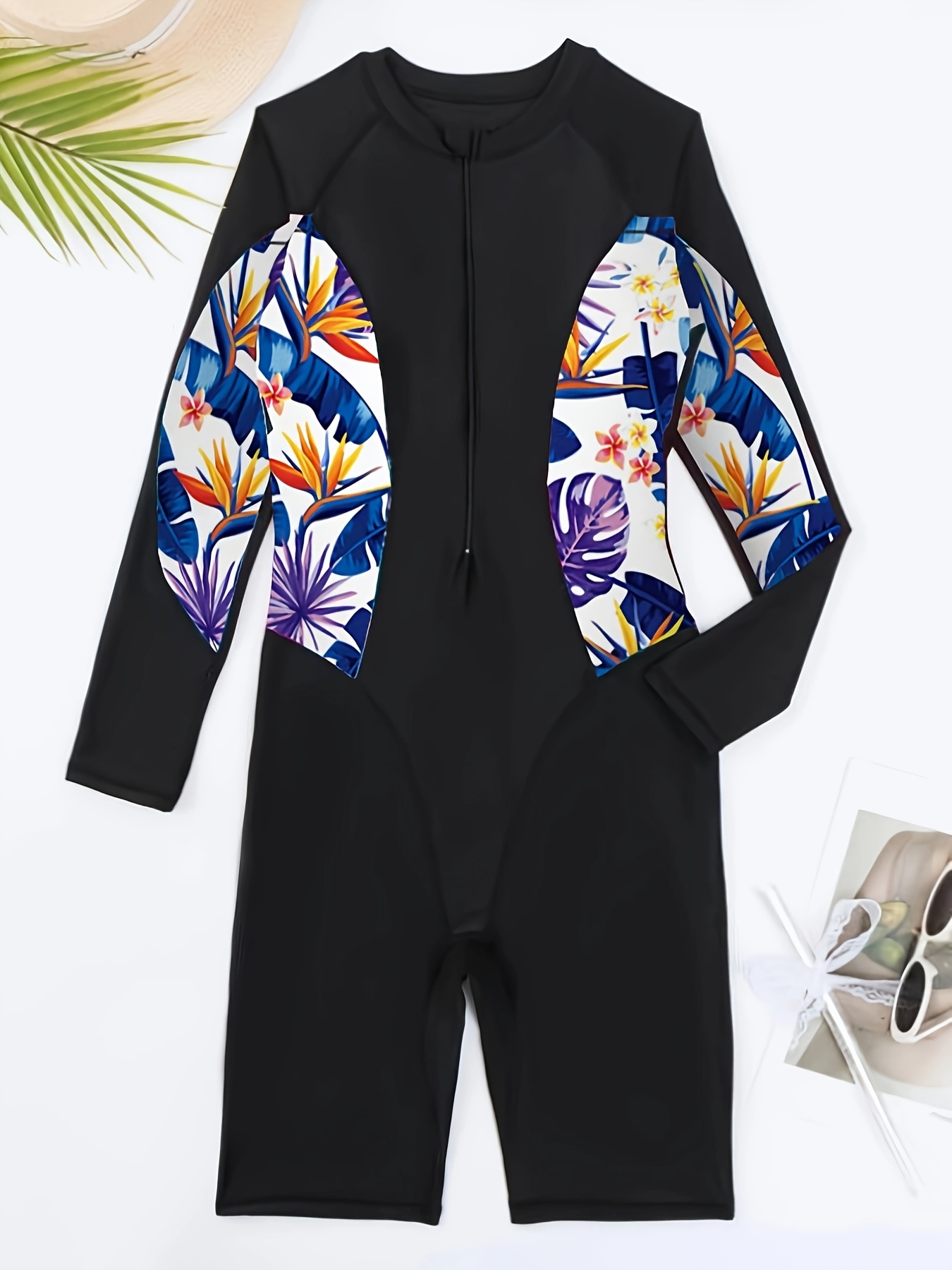 Women's One Piece Swimsuits Long Sleeve Rash Guard Shirts With Boyleg  Shorts Zipper Surfing Bathing Suit