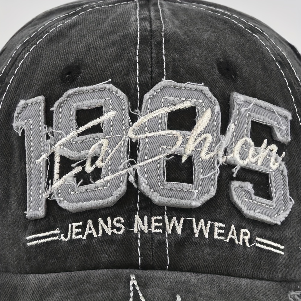 1985 Embroidery Ripped Baseball Cap Washed Distressed Patch Adjustable Dad Hat