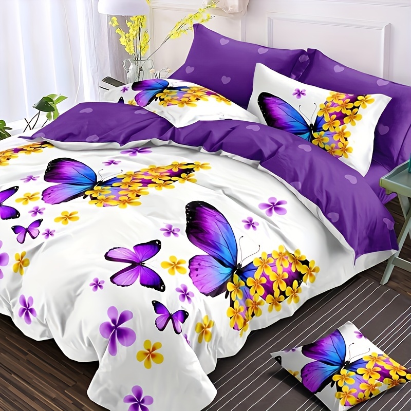 Duvet Cover Set Fashion Color Butterfly Double Print Bedding - Temu