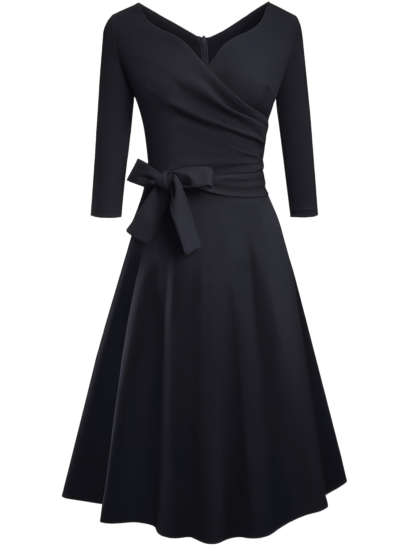 solid 3 4 sleeve a line dress elegant v neck midi dress womens clothing