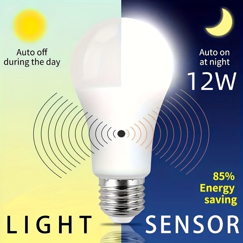 Bombillas LED con sensor de movimiento de radar, bombillas LED del  atardecer al amanecer, 5 W, 6000 K, blanco frío, luces nocturnas A19 E26,  encendido