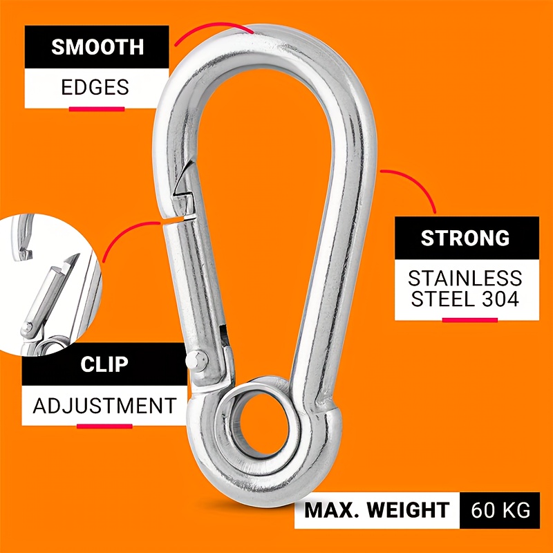 304 Stainless Steel Spring Snap Link Hook, Loaded Hook,Keychain Carabiner  Clip for Home, Camping, Fishing, Hiking, Traveling