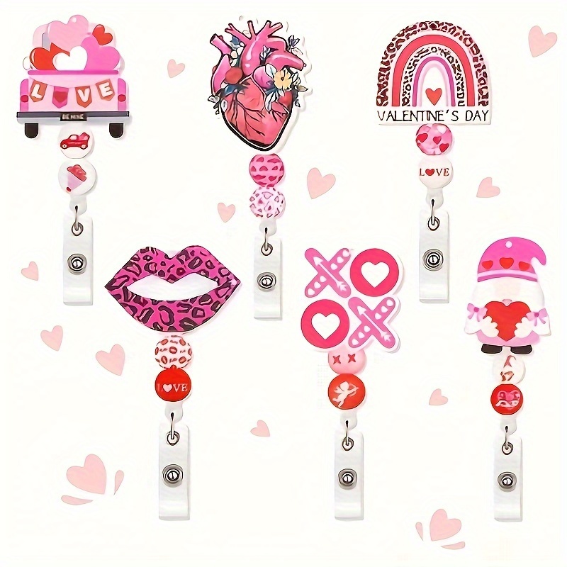 Valentine's Day Series Telescopic Id Badge Holder Keychain - Temu