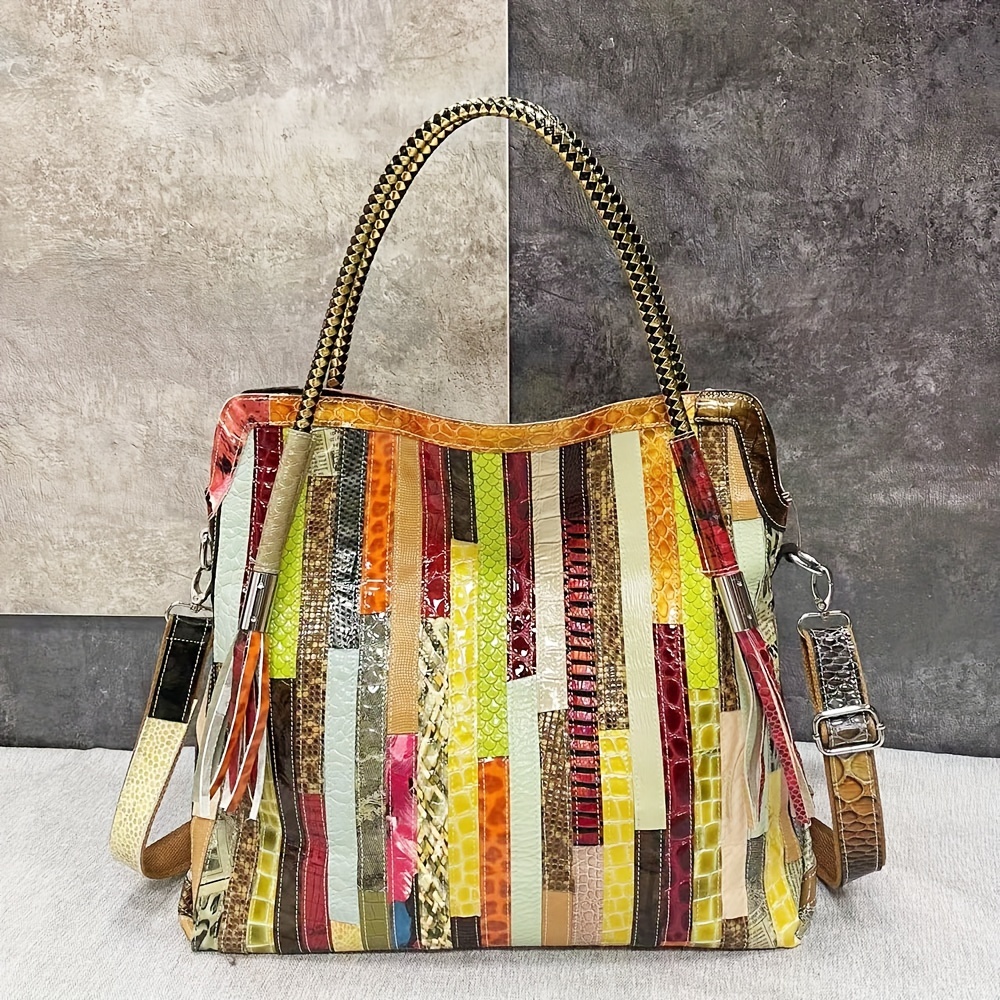 Luxury Snakeskin Pattern Shoulder Bag, Trendy Chain Crossbody Bag, Vintage  Colorful Square Purse For Women - Temu