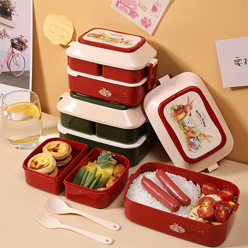 Microwavable Airtight Bento Lunch Box Set Lovely Red with Bottle f