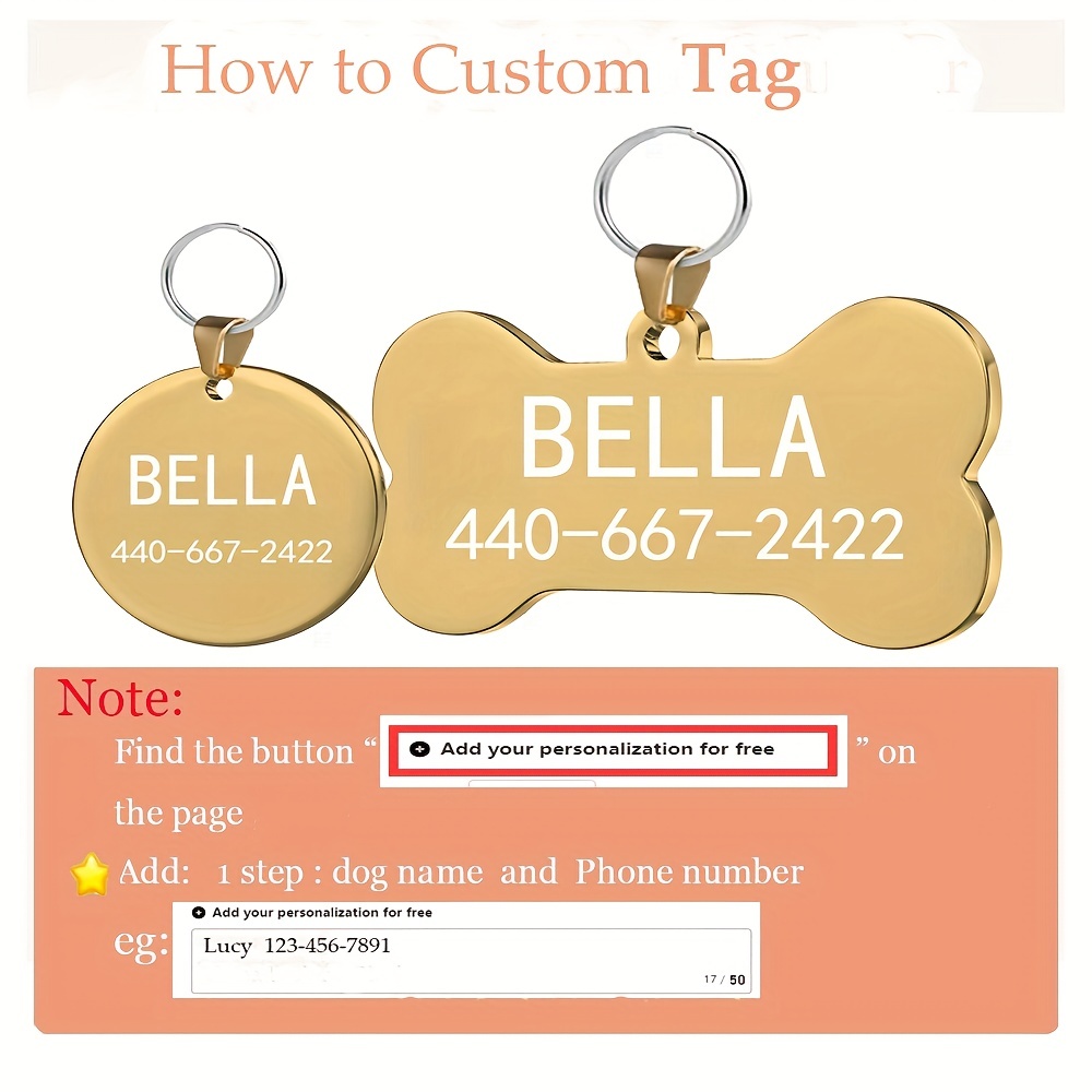 Personalized Dog Tags Customize With Engraved Name Phone - Temu