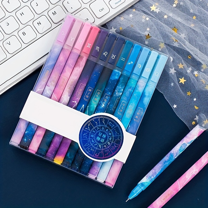 Black Constellation 12 Pcs/set Gel Pens Erasable Pens 0.5mm Black Blue Ink  Office & School Penscute Pens, Sign Pen, Gel Pen, Pens,stationary 