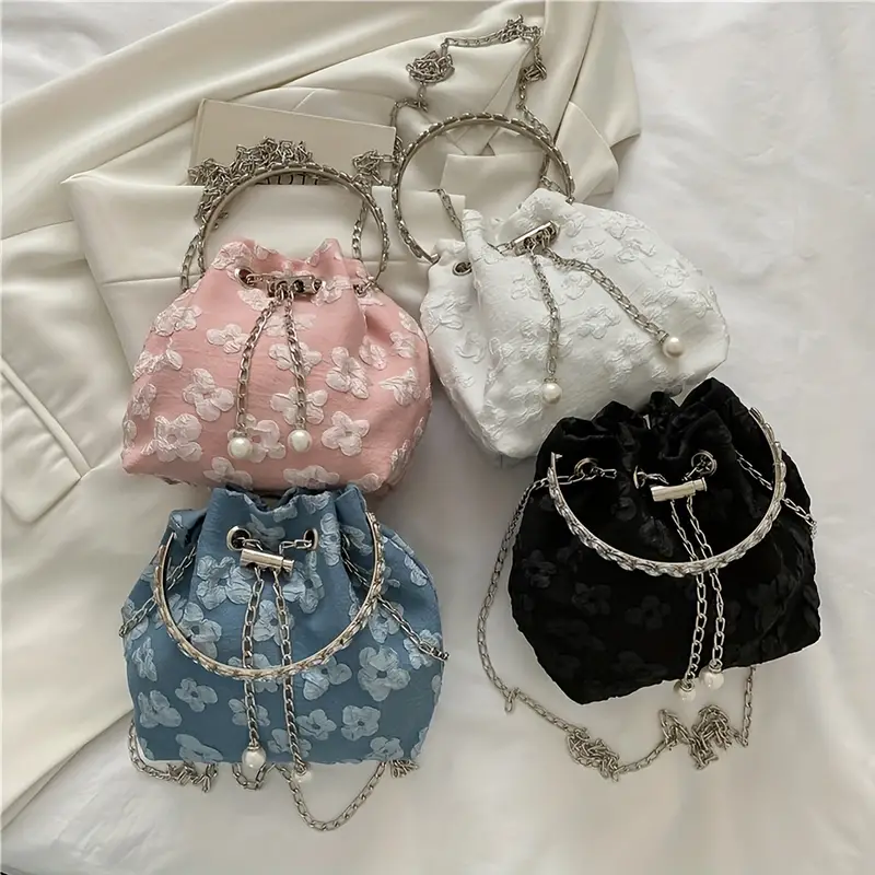 Mini Floral Drawstring Bucket Bag, Elegant Top Handle Purse, Women's Classic Crossbody & Shoulder Bag (5.51x6.69x3.54),Temu