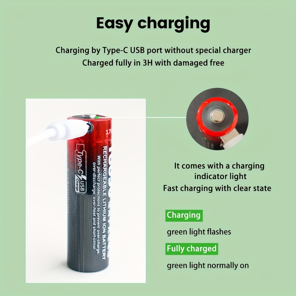  D Cell Batteries - USB Rechargeable Lithium D Batteries - 1.5V  / 4000mAh (2-Pack) - Not NI-MH/NI-CD/Alkaline Batteries - ECO-Friendly &  Recyclable - No Memory Effect : Health & Household