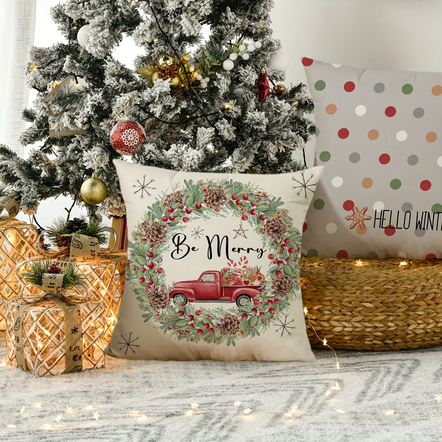 Christmas Pillow Covers Christmas Tree Reindeer Hello Winter - Temu