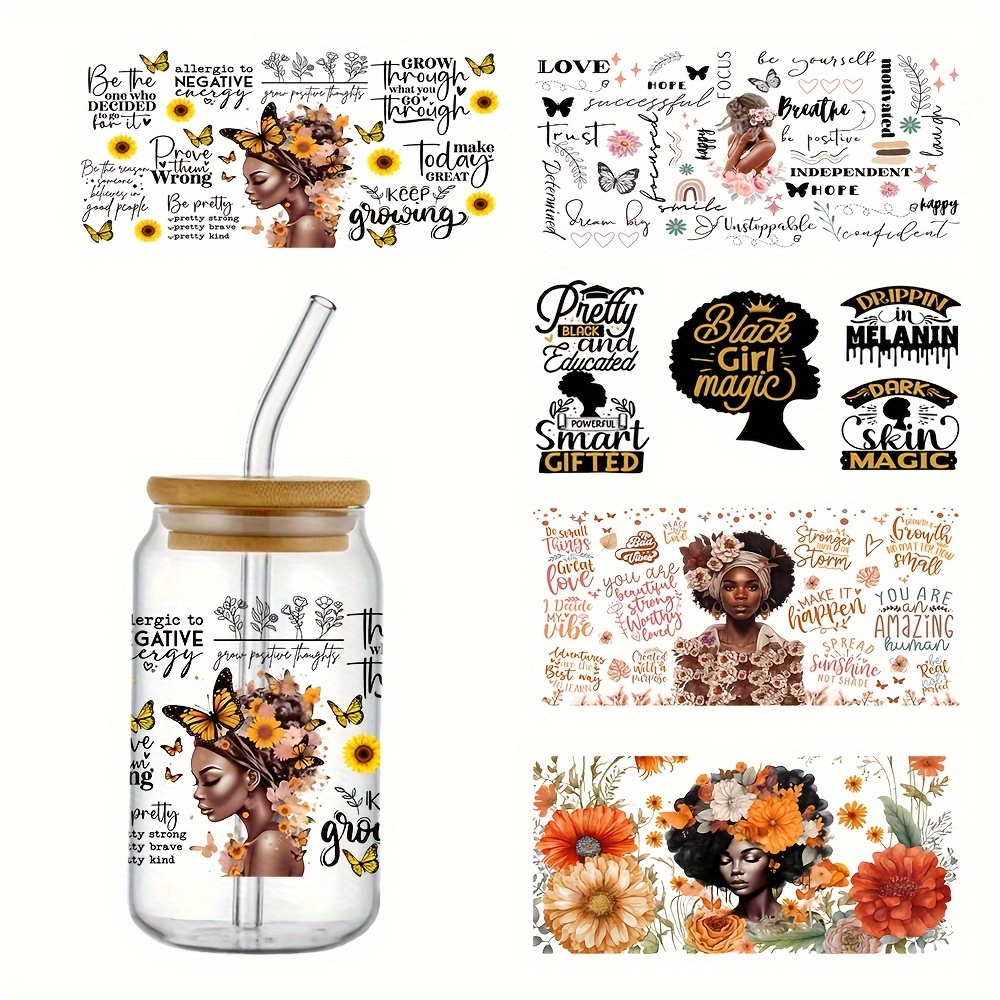 Hustle Afro Design print 3D UV DTF Cup Wraps stickers Custom Black Afro  Wraps for 16oz Libbey Glass - AliExpress