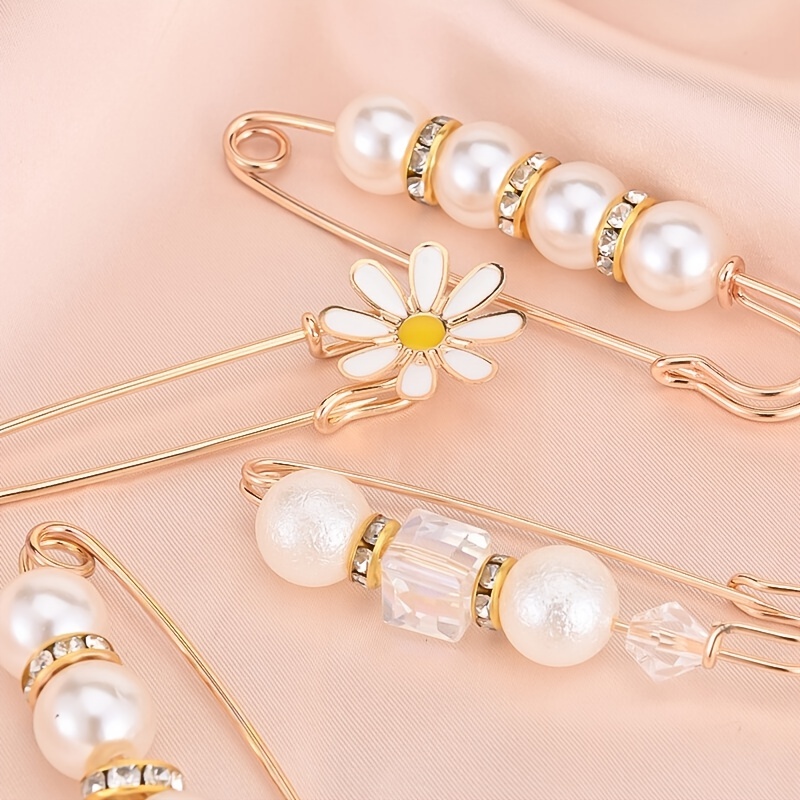 Pearl Brooch Pins Set Faux Rhinestone Pearls Lapel Pins Waistband Pin  Sweater Shawl Clips Collar Safety Pins Decorative Waist Tighting Clap for  Women #15 