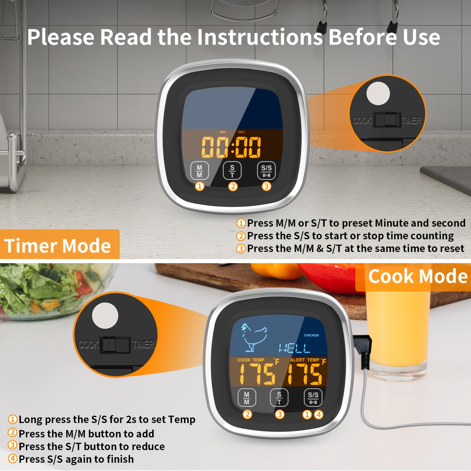 Termometro Digitale per Carne Istantaneo, Termometro per Alimenti da Cucina  con Funzione Touch Screen + Magnete per Olio Friggere Termometri per Carne  BBQ : : Casa e cucina