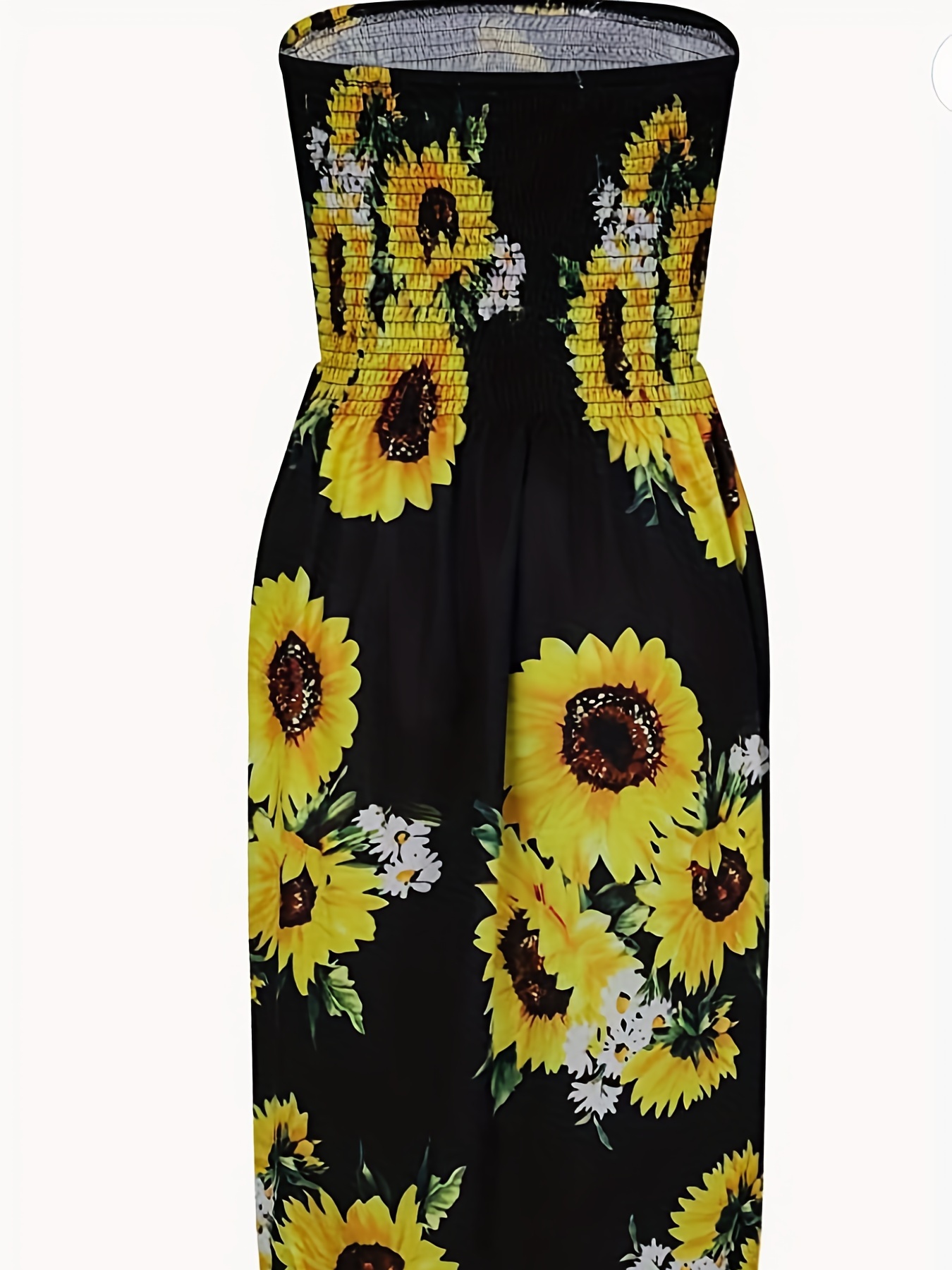 sunflower print dress vacation shoulder shirred tube dress