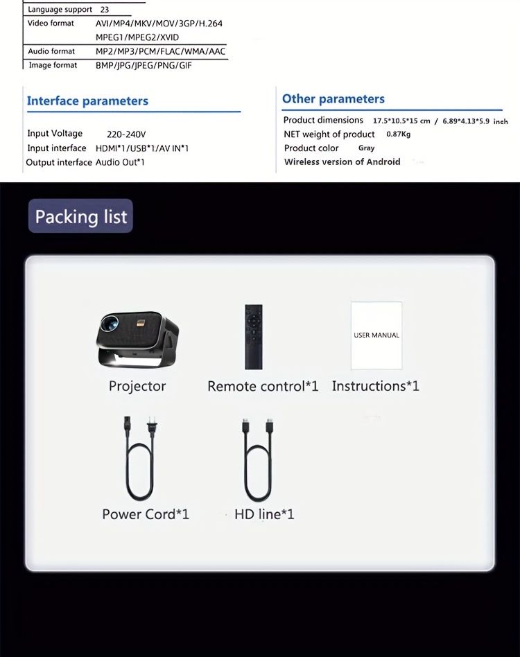 Acquista Mini proiettore portatile con correzione trapezoidale automatica,  proiettore intelligente 4K/120 ANSI con WiFi6, BT 5.0, schermo da 130  pollici, rotazione di 180 gradi, Android 11.0