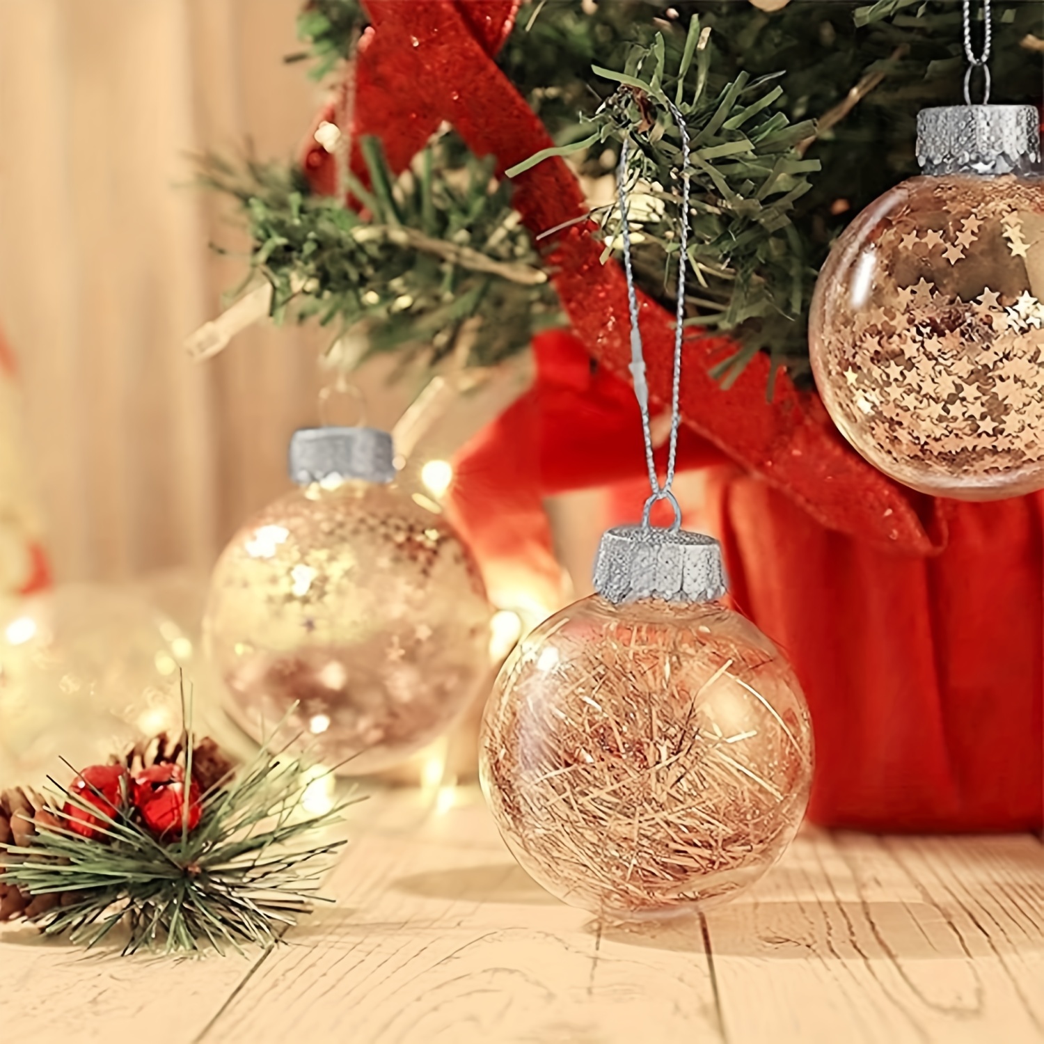 100pcs Christmas Ornament Hanger Metallic Cord Tinsel Rope Snap Lock String