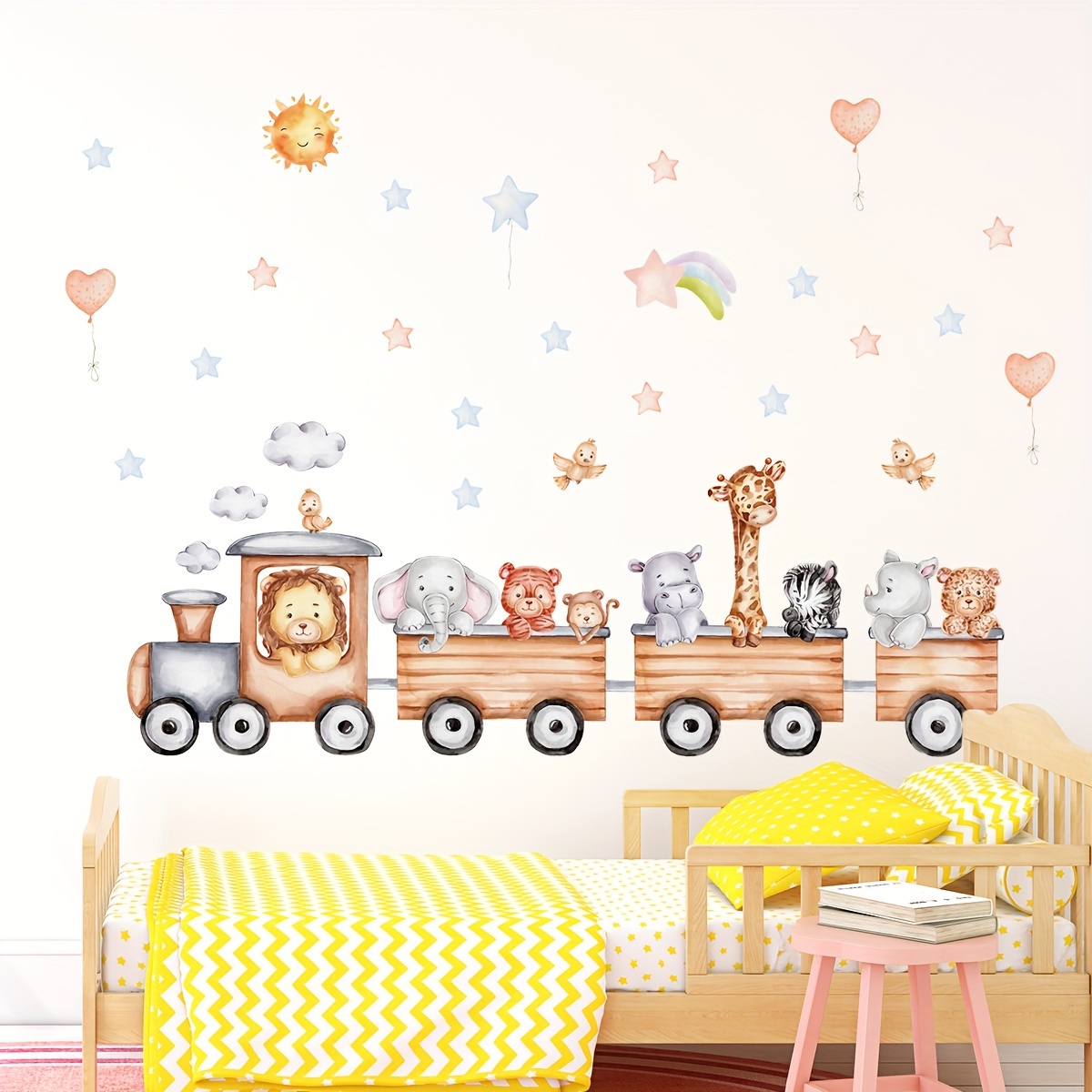 Image of Cartoon Open The Train Wall Stickers Balloons Sun Bedroom Living Room Home Decoration Wall Decals