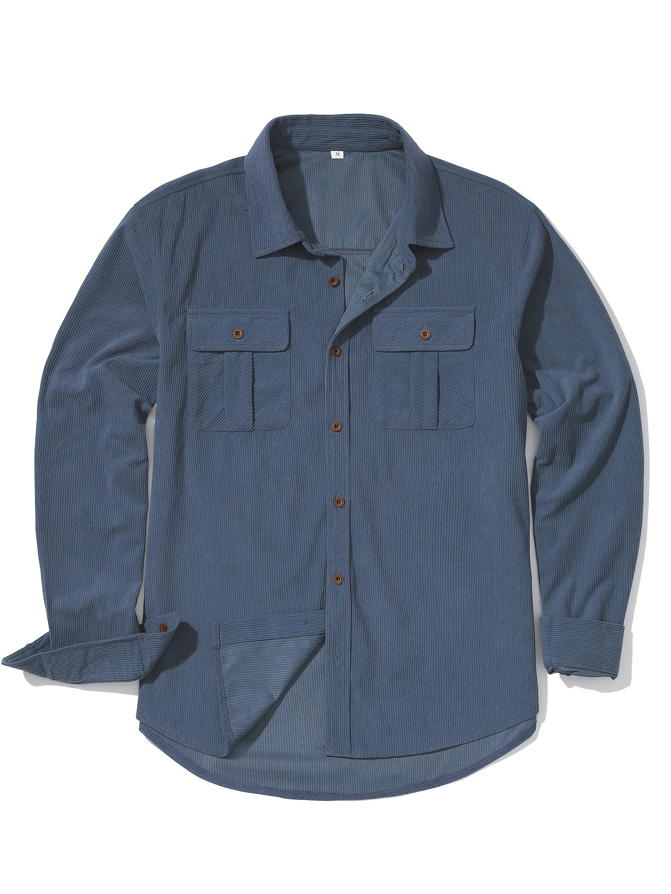 Retro Corduroy Men's Thick Long Sleeve Button Shirt Pockets - Temu
