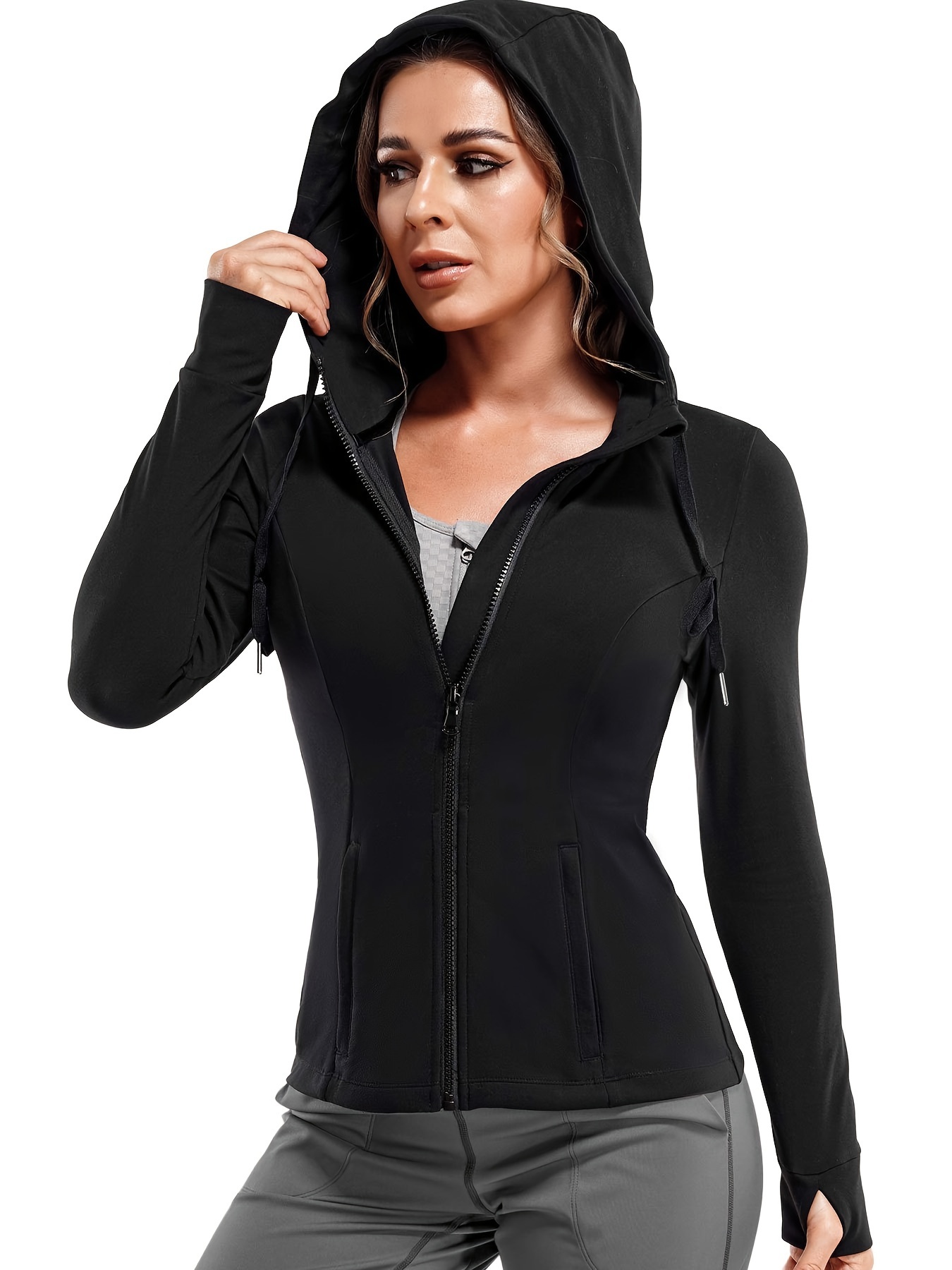New Look Womens High Neck Slim Fit Ribbed Zip Up Athletic Lightweight  Running Hoodie Womens With Thumbholes From Smartears, $19.4