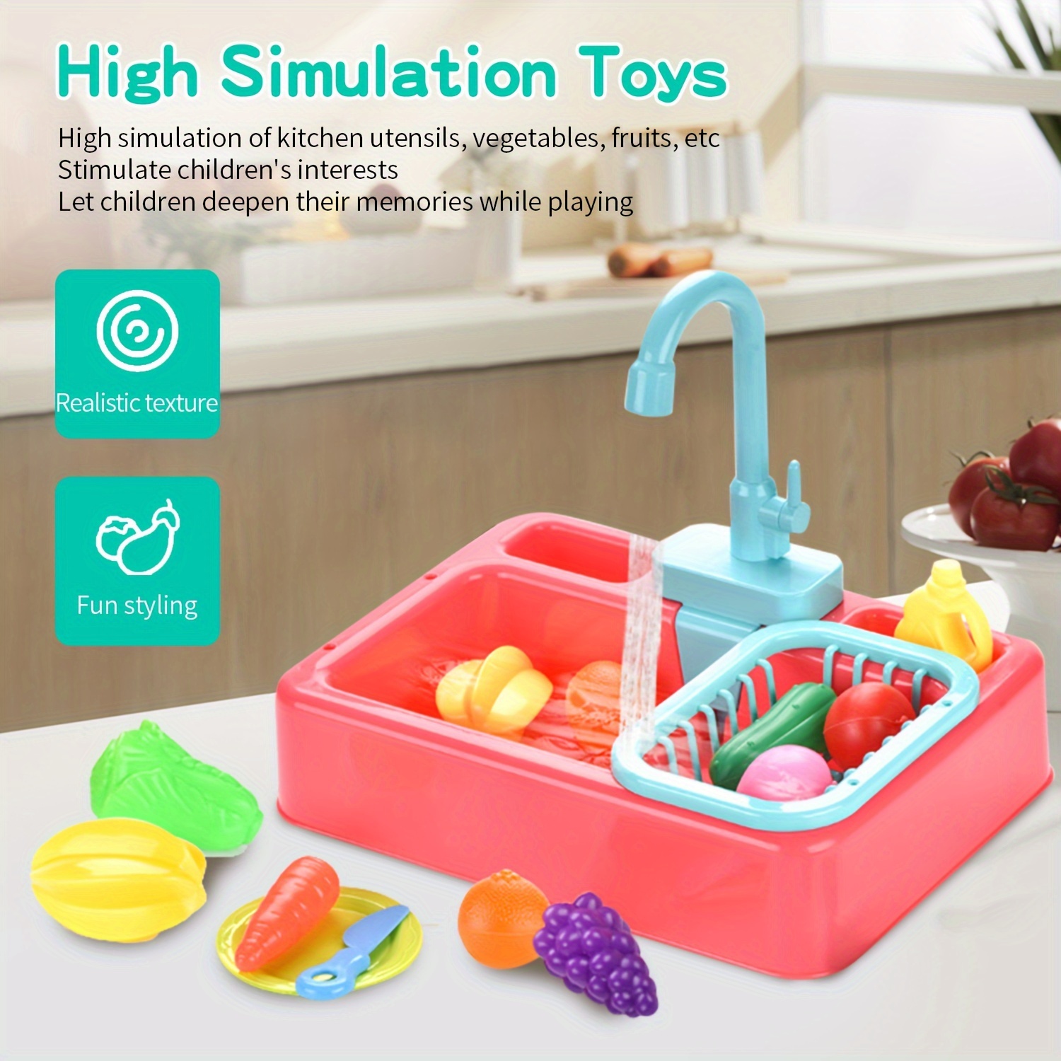 Play Kitchen - Juego de cocina de madera para niños pequeños y grandes -  Mini juguete de simulación para niños y niñas con estufa de cocina, horno