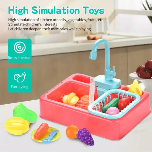 Pretend Play Kitchen Sink Toys, Electric Dishwasher Kitchen Sink Play Set  with Automatic Running Water Pretend Playing Kitchen Sink Toys Set for Kids  Simulation Education Montessori Toys 