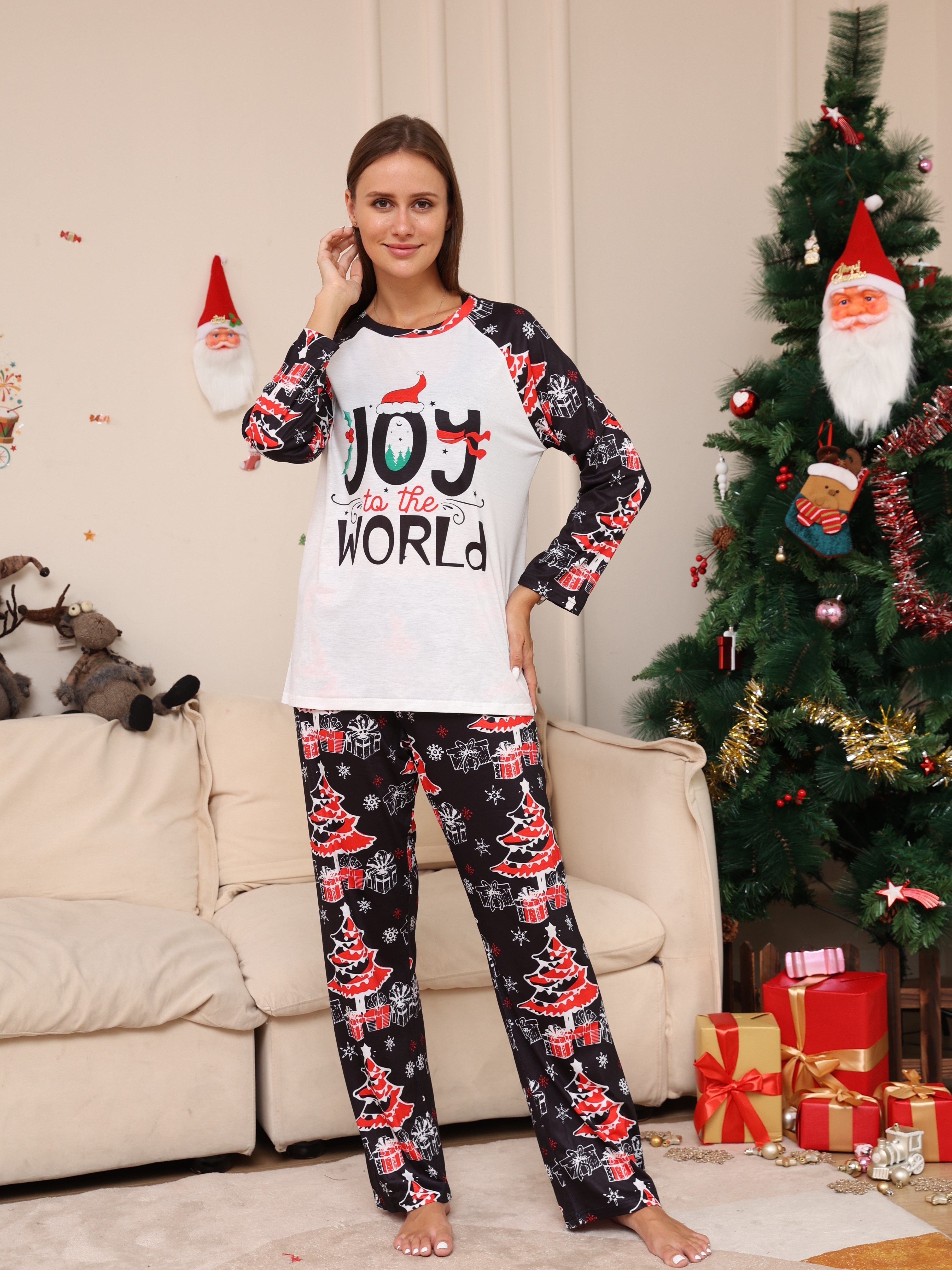 Dezsed Christmas Pajamas for Family Women's Pajama Set Clearance Woman  Christmas Fashion Cute Lattice Christmas Tree Print Top Pants Suit Family