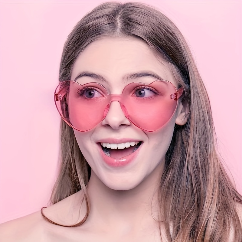 Kabuer Pink Heart Shape Love Glasses Rimless Decoration Sunglasses Transparent Candy Color Frame Less Glasses, Women's, Size: One Size