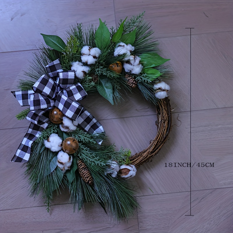 Artificial Christmas Wreath, Rattan Pine Cone Bell Wreath