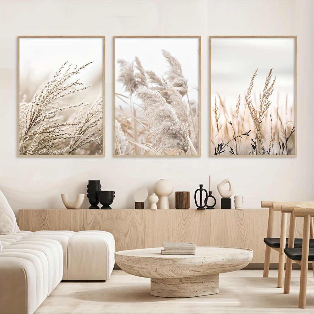 Beige Wall Art Beach Painting Poster Pampas Grass Canvas - Temu