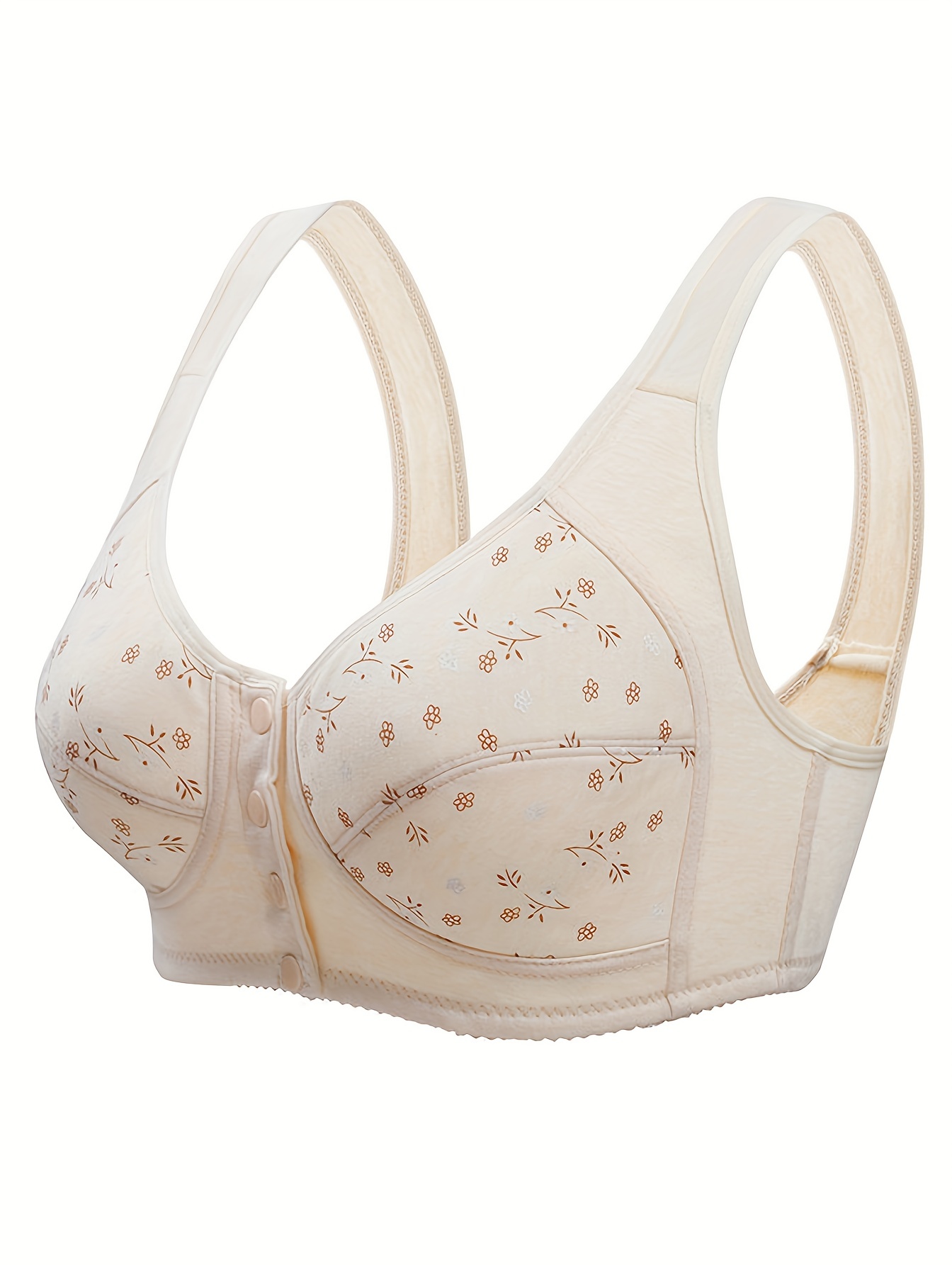 Floral Print Wireless Bras Comfy Breathable Front Buckle Bra - Temu