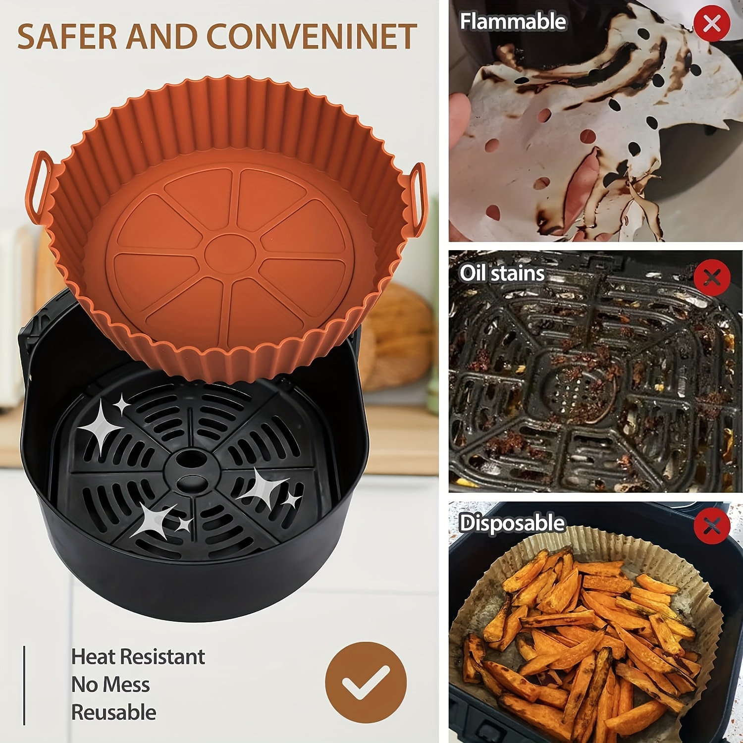 Silicone Air Fryer Liner With Divider And Heat Resistant Oven