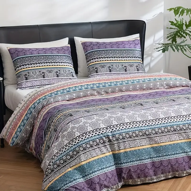 3pcs retro striped printed bedding set 1pc duvet cover 2pcs pillowcase without pillow core details 3
