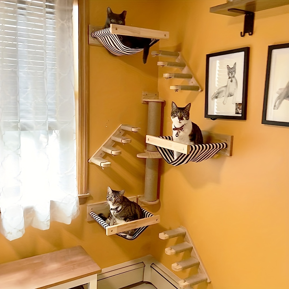 Estante de escalada para gatos montado en la pared, escalera para gatos de  cuatro escalones con rascador de yute para suministros de plataforma de  percha para gatos Sincero Electrónica