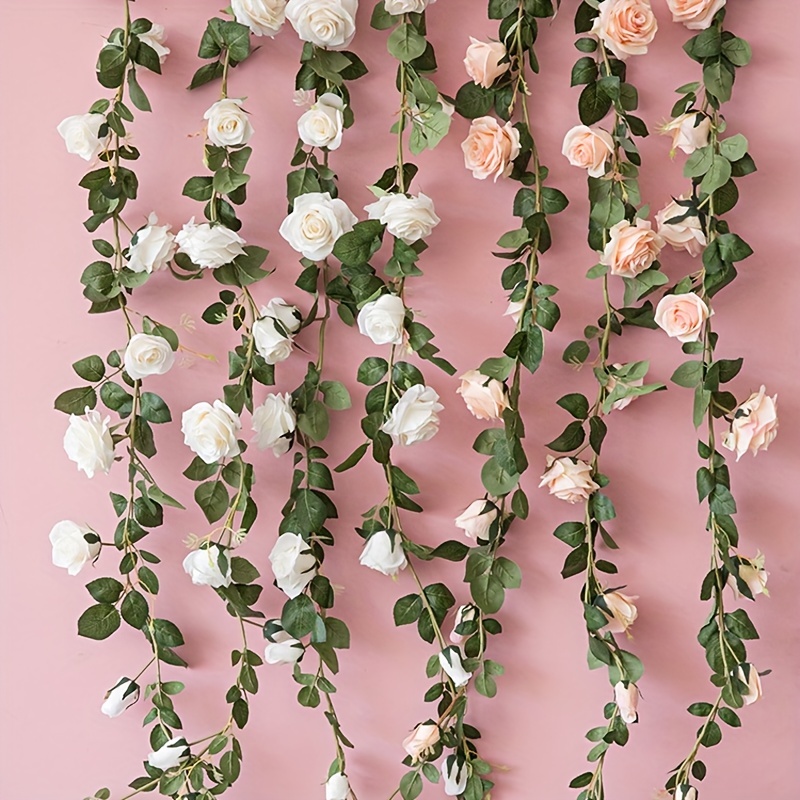 Guirnalda de rosas artificiales de larga duración, guirnalda de hojas  colgantes falsas para decoración de bodas, fiestas, pared (rosa)