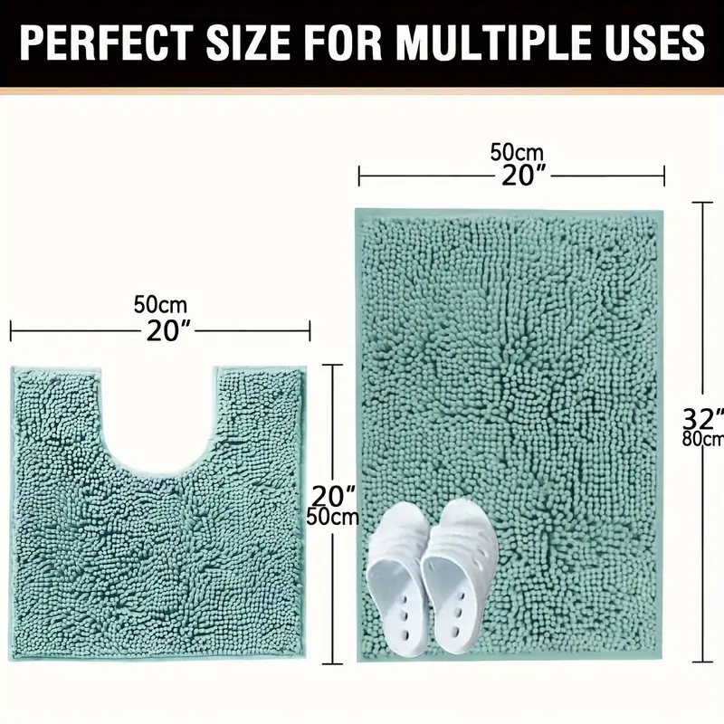2pcs chenille bath mat u shaped rectangular bath rug bathroom fluffy plush carpet absorbent and non slip hygienic mat bathroom decoration Product details 2