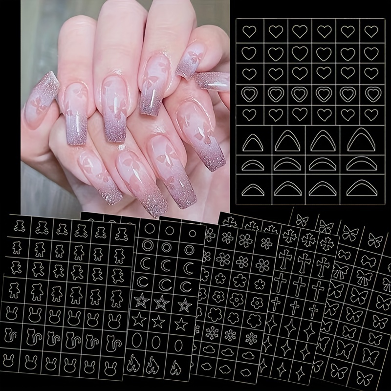 Airbrush Nail Art Stencils Heart Number Butterfly Self-Adhesive