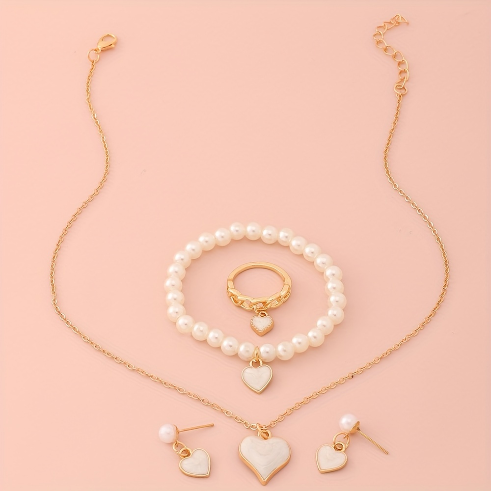 3pcs Girls Jewelry Set Pink Heart Charm Necklace & Earrings Jewelry Set  Kids Accessories Party Gift