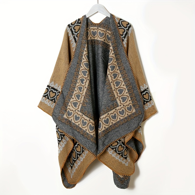 Boho Geometric Pattern Shawl Cashmere Wrap Thick Warm Cape
