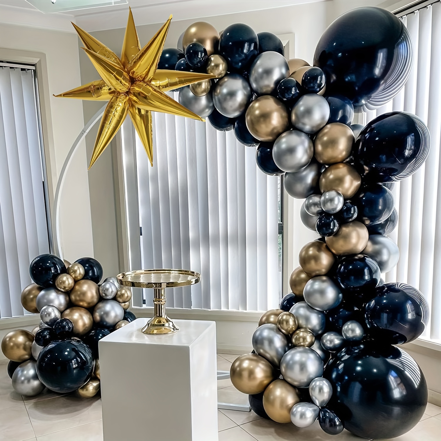 Kit de arco de guirnalda de globos negros y dorados, 113 globos de confeti  negro y dorado, globos de papel de aluminio de estrella para hombres y