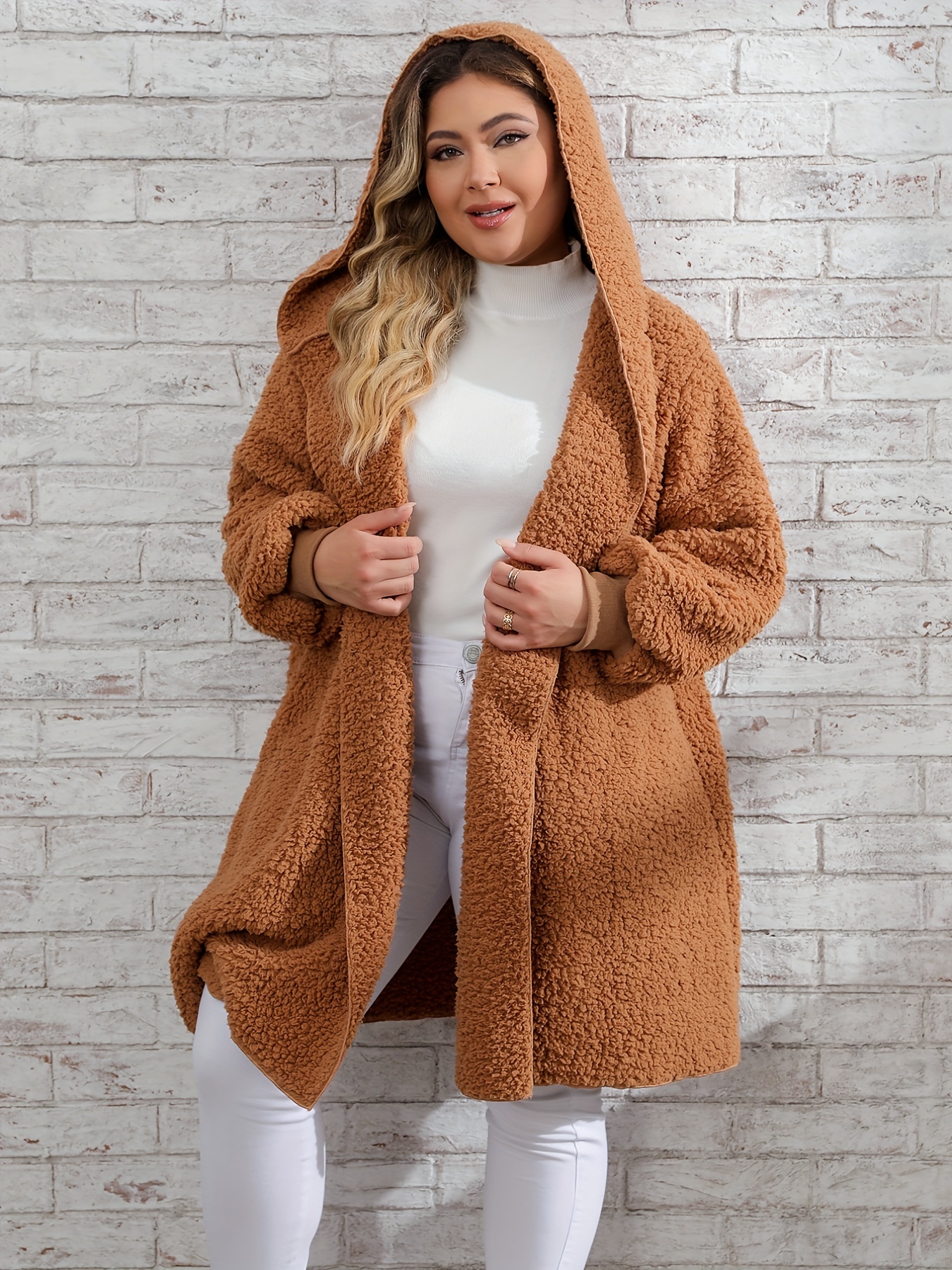 Plus Size Casual Coat Women's Plus Solid Long Sleeve Hooded - Temu
