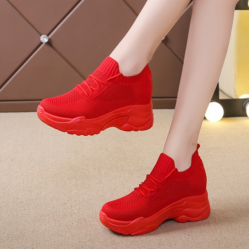 Women's Solid Color Trendy Sneakers Lace Soft Sole Platform - Temu