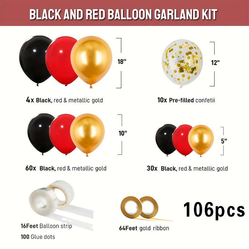 106pcs Kit D'arche De Ballon Rouge Et Noir Avec Des Ballons - Temu Belgium
