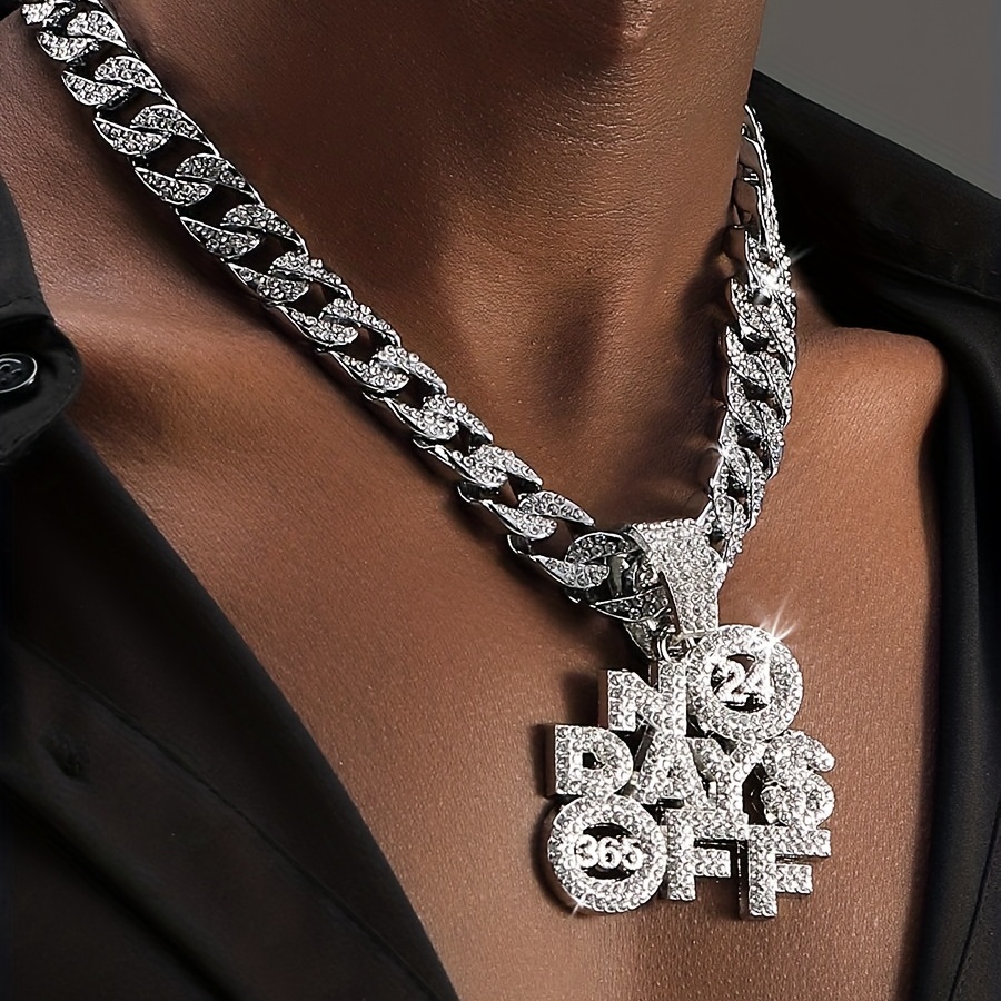 Hip-hop Alloy With Artificial Diamond Pendant Cuban Chain Necklace, Stylish  Charming Men's Necklace