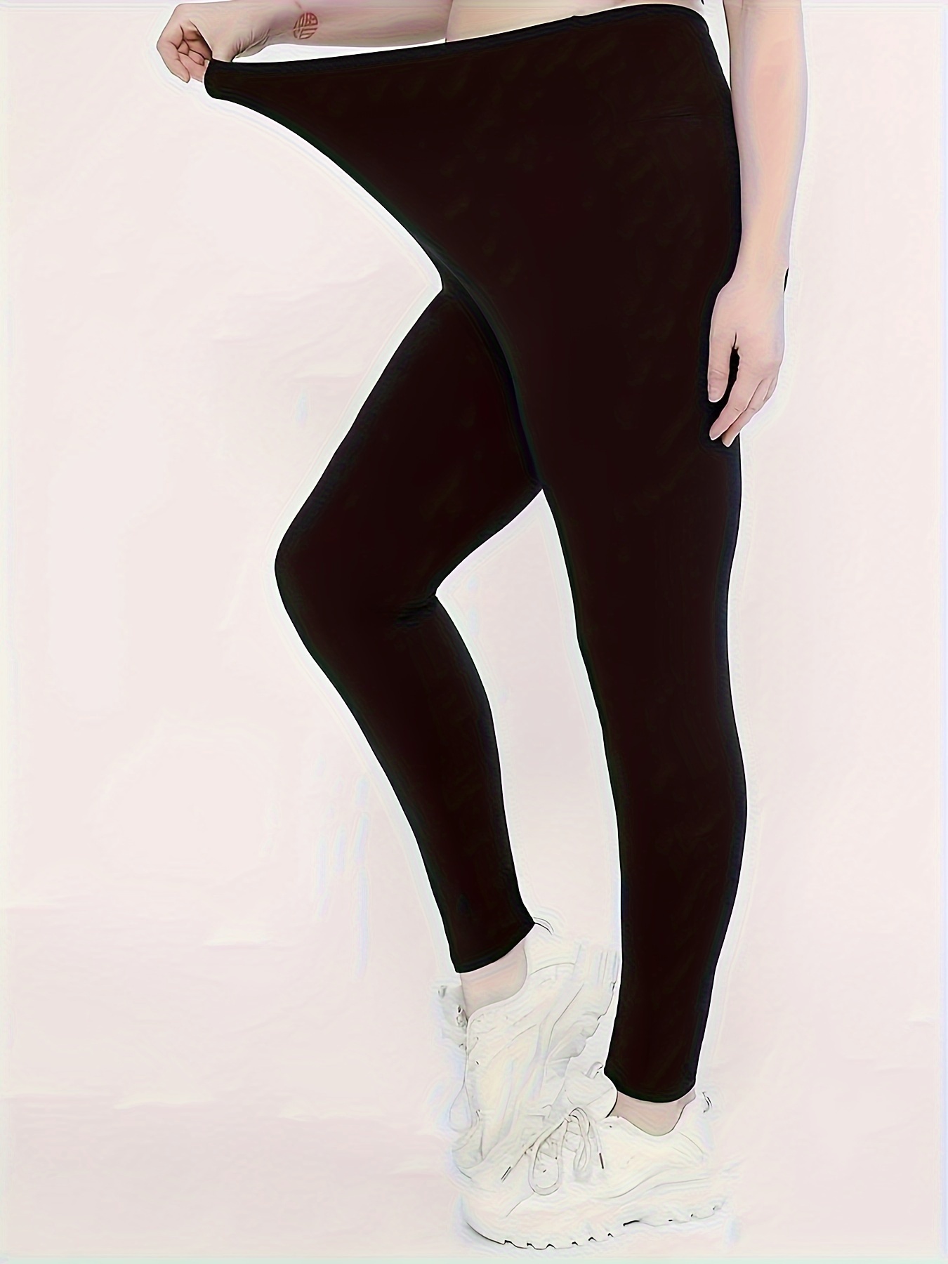 Plus Size Sports Leggings Women's Plus Solid Wide Waistband - Temu