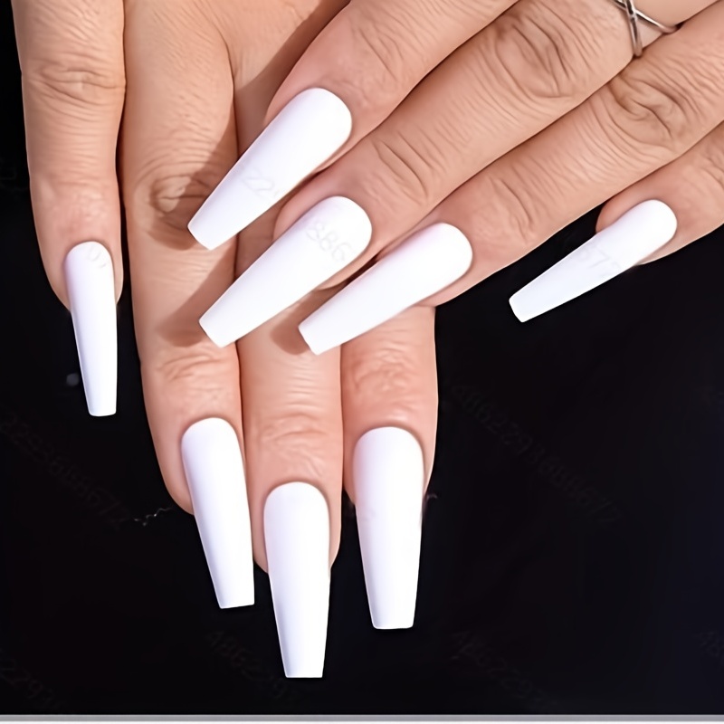 Cute Coffin Shape Press On Nails Nude With White - Temu