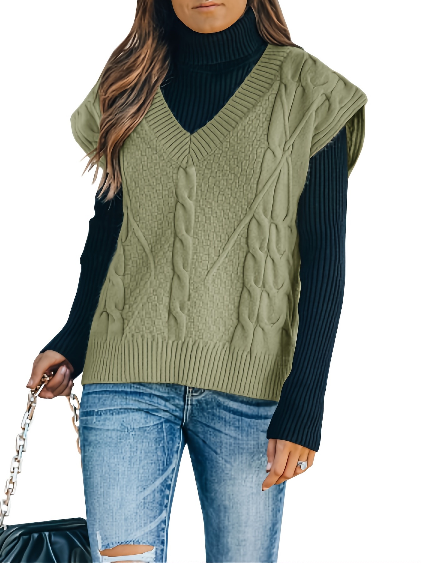 VSSSJ Oversized Sweater Vest for Women V Neck Sleeveless Solid Color Loose  Pullover Sweater Casual Chunky Cable Knit Tank Tops Khaki S